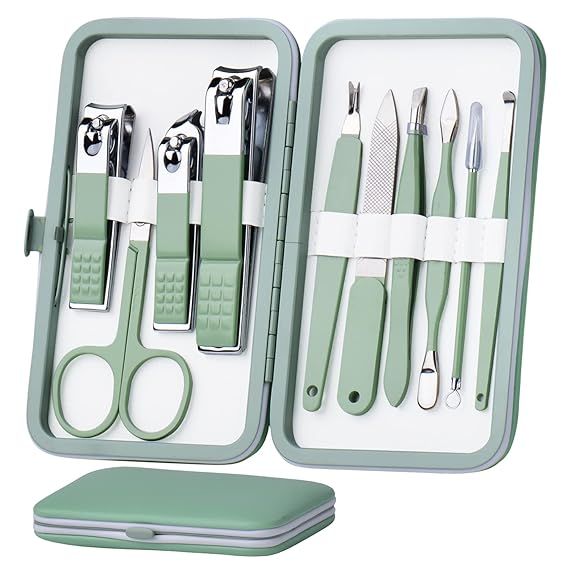 HANTEKAS Manicure Set 10 in 1 Stainless Steel, Nail Clippers Scissors Pedicure Tools Kit - Portab... | Amazon (US)