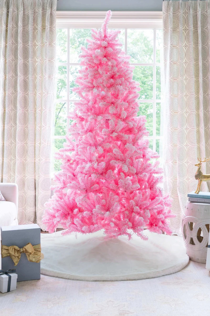 6.5' Duchess Pink Flock Artificial Christmas Tree with 500 Warm White LED Lights | King of Christmas