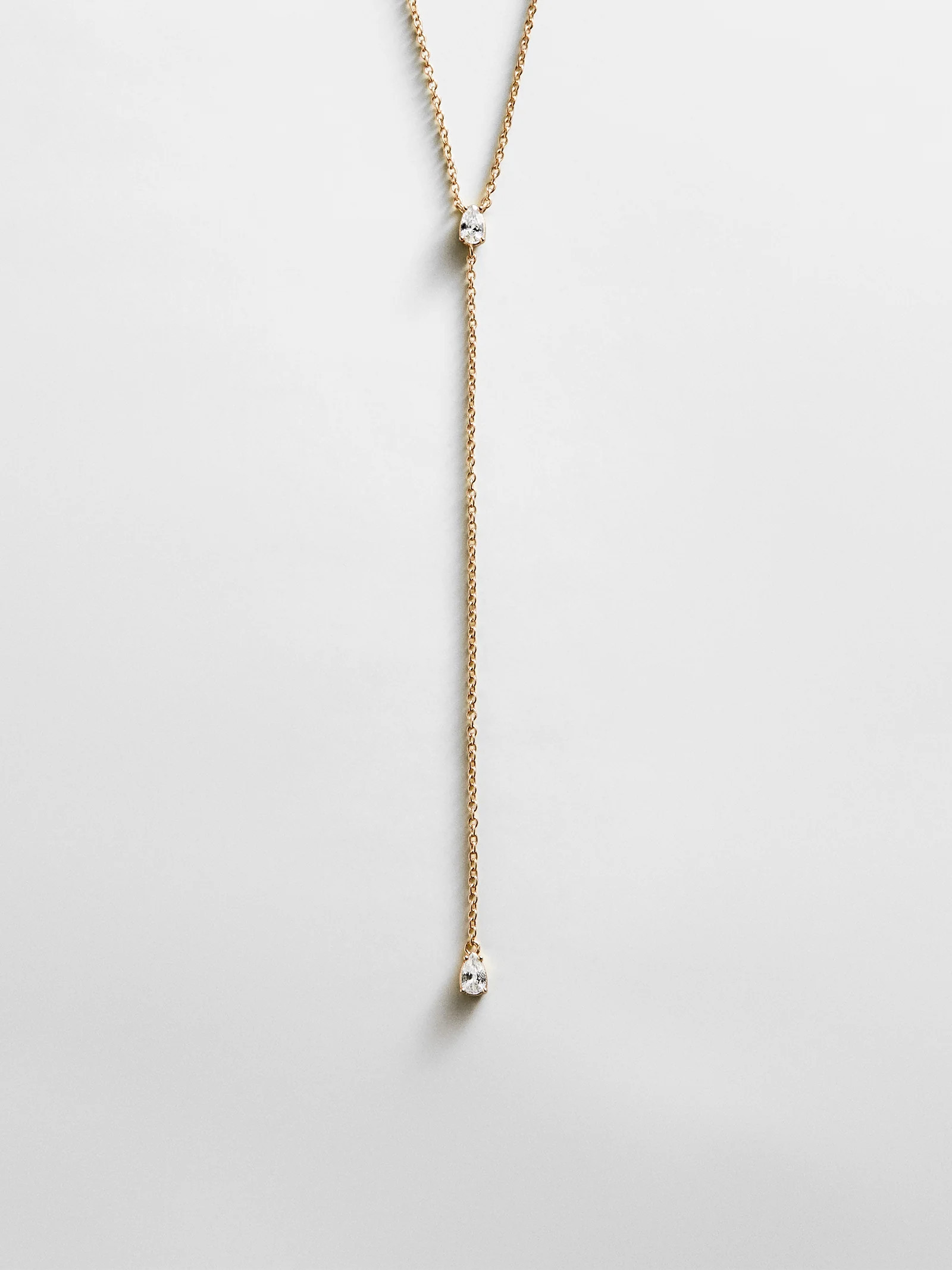 Teardrop 14K Gold Lariat Necklace - Gold/Pavé | BaubleBar