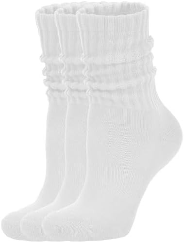 Women's Scrunch Crew Socks Retro 3-Pack Solid Cotton Boot Calf Chunky Ribbed Cozy Slouchy Socks S... | Amazon (US)