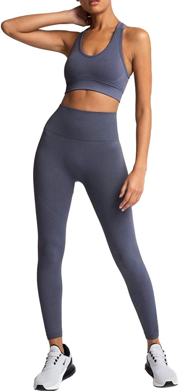 Women's Workout Outfits 2 Pieces Yoga Set Gym Exercise Seamless Yoga Leggings with Sports Bra Fit... | Amazon (US)