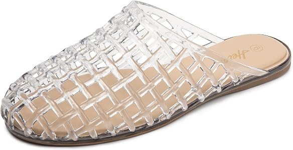 HEVA Women's Jelly Slide Sandals - Clear Mesh Hollow Slip On Closed Toe Slippers - Lightweight Ca... | Amazon (US)