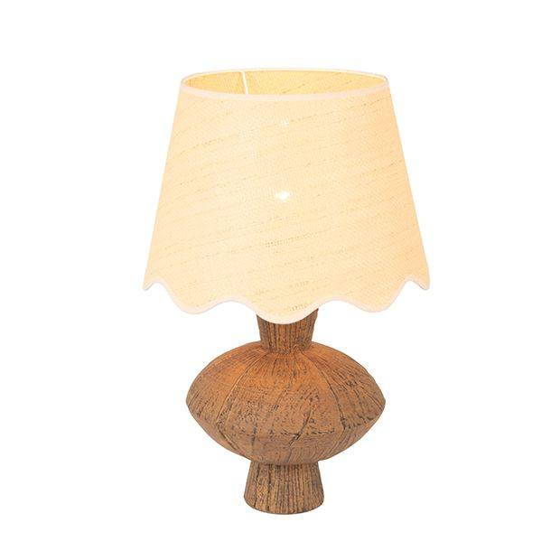 Textured Faux Wood Table Lamp with Scalloped Shade | Antique Farm House