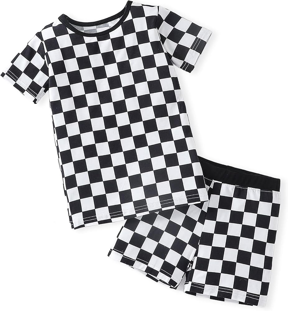 OPAWO Bamboo Pajamas Toddler Boy Clothes Checkered Tee and Shorts 2 Piece Summer Bamboo Baby Paja... | Amazon (US)