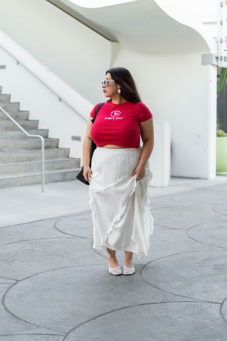 Plus Size Spring, Summer Outfit 
White maxi skirt, graphic tee & mesh flats (true to size)

#LTKPlusSize #LTKMidsize