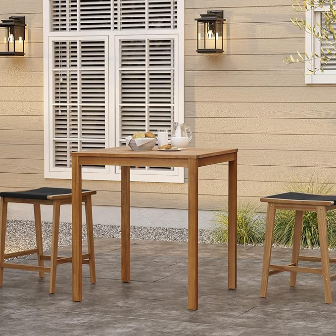 LuxenHome Outdoor Dining Table, 37'' Acacia Wood Counter Height Table 4-Person, Outdoor Square Ba... | Amazon (US)