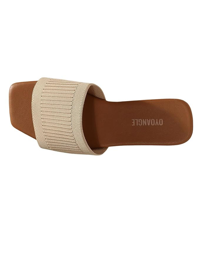 OYOANGLE Women's Single Band Square Open Toe Slide Sandals Summer Slip on Flat Sandals | Amazon (US)