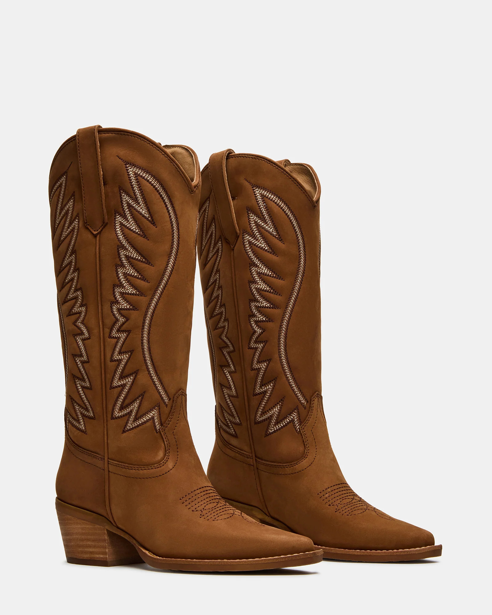 ALBANY Stitch Cognac Suede Pointed-Toe Women's Western Boot | Steve Madden (US)