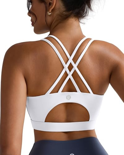 RUNNING GIRL Sports Bras for Women,Strappy Back Workout Bras Padded Supportive White Sports Bra Plue Size(WX2354 White,M) | Amazon (US)