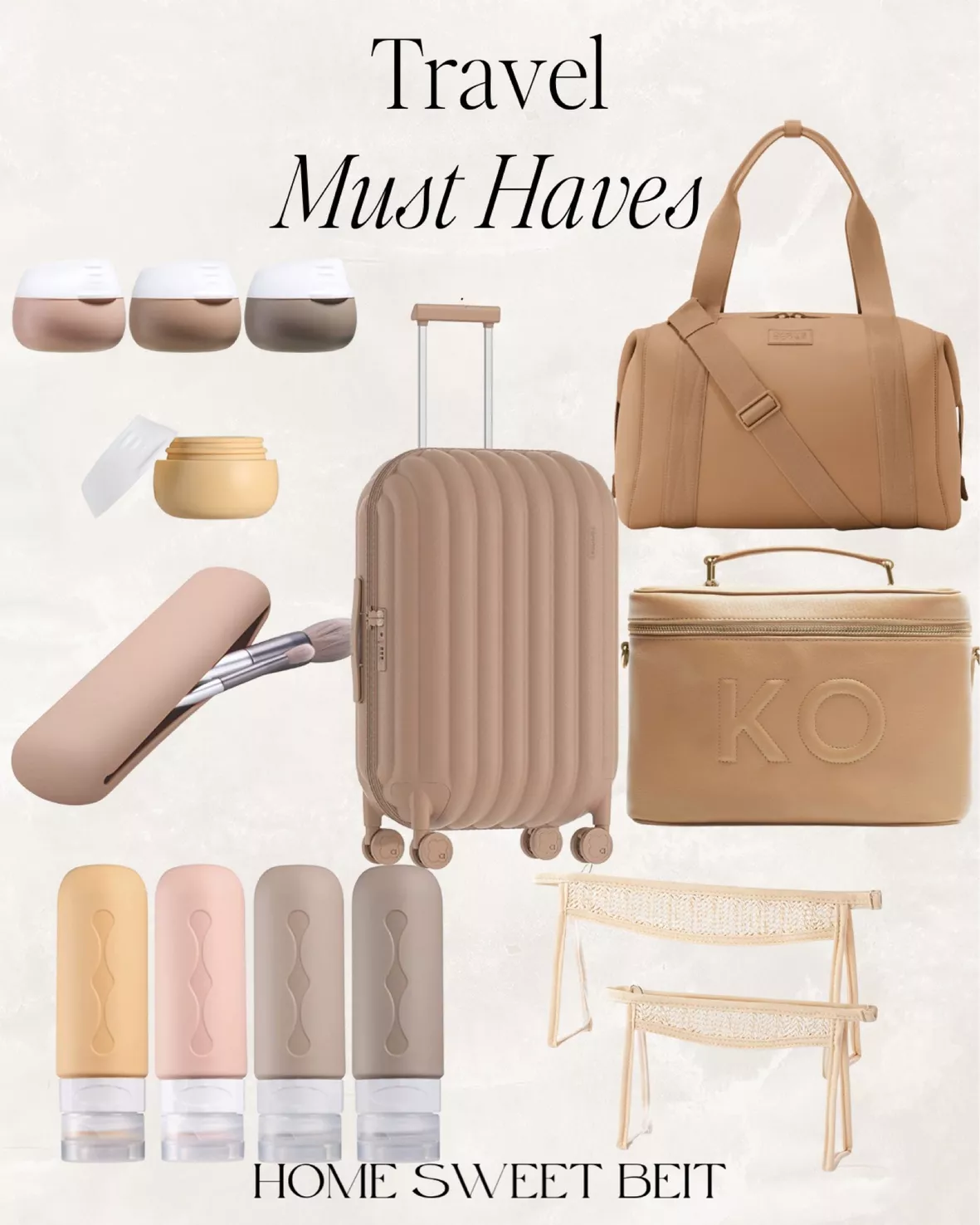 2Pcs Cosmetic Travel Bag, Brown Checkered Makeup Bag, Lightweight