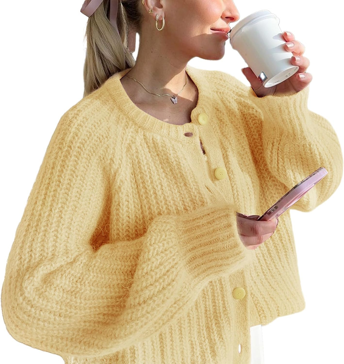 Wyeysyt Womens Cardigan Sweater Button Down Long Sleeve Chunky Soft Knit Sweater Fall Open Front Loose Casual Cardigan Coat | Amazon (US)
