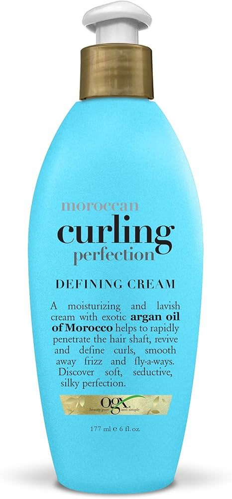 OGX Argan Oil of Morocco Curling Perfection Curl-Defining Cream, Hair-Smoothing Anti-Frizz Cream ... | Amazon (US)