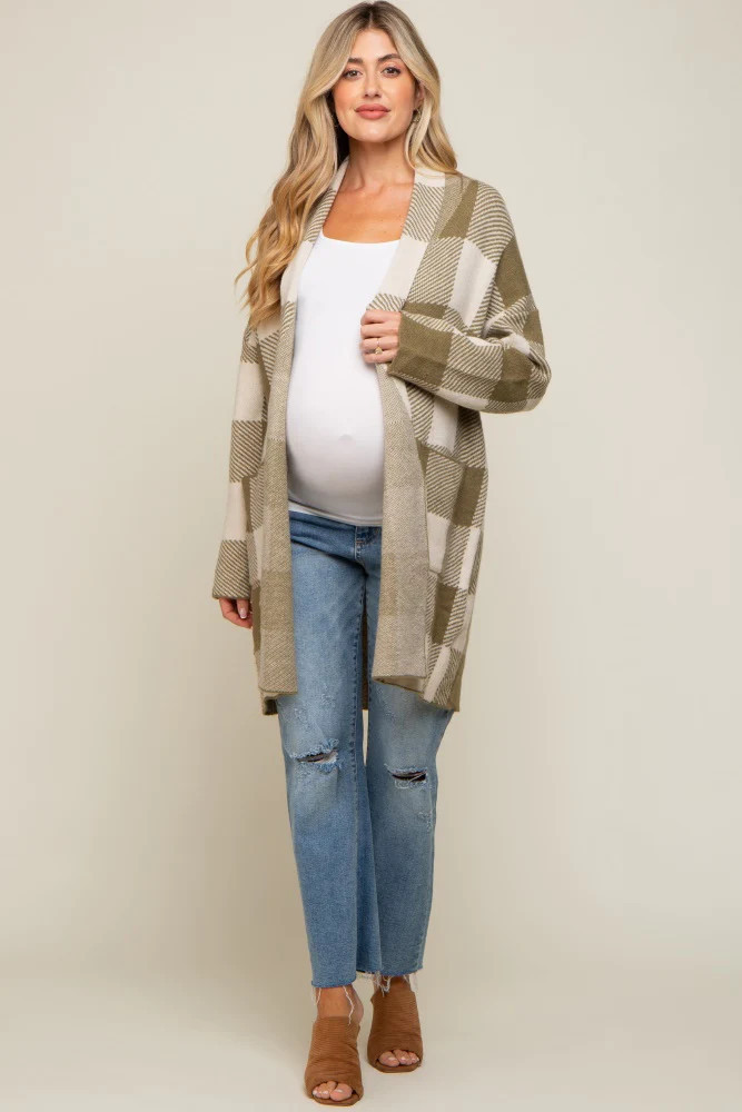 Olive Plaid Shawl Maternity Cardigan | PinkBlush Maternity