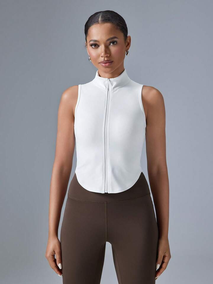 VARSITIE Women's Casual Sports Sleeveless White Color Stand Collar Tank Top | SHEIN