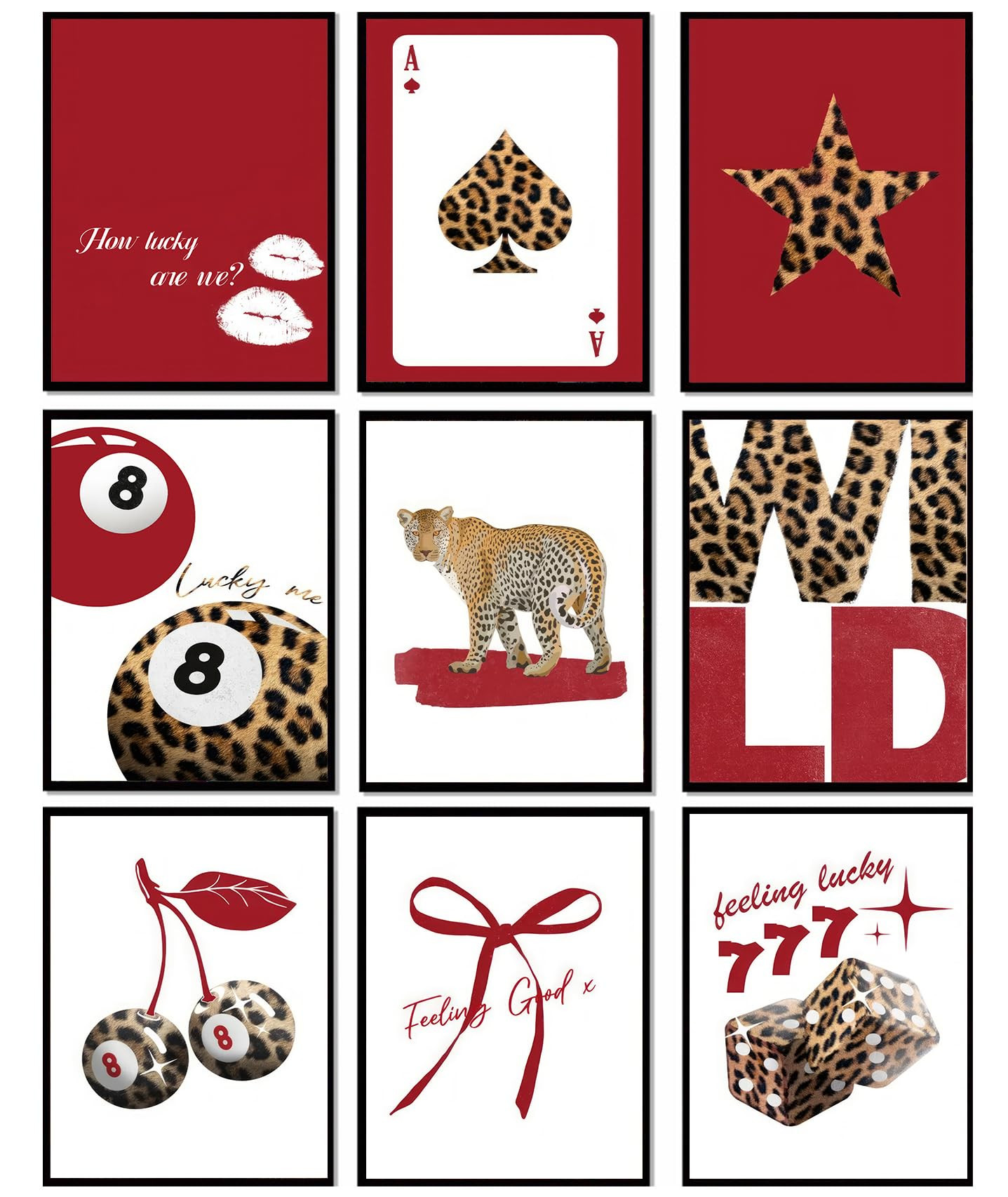 LOARTVE 9Pcs Trendy Red Leopard Wall Art Prints Funky Lucky 8 Ball Posters Preppy Cheetah Aesthet... | Amazon (US)