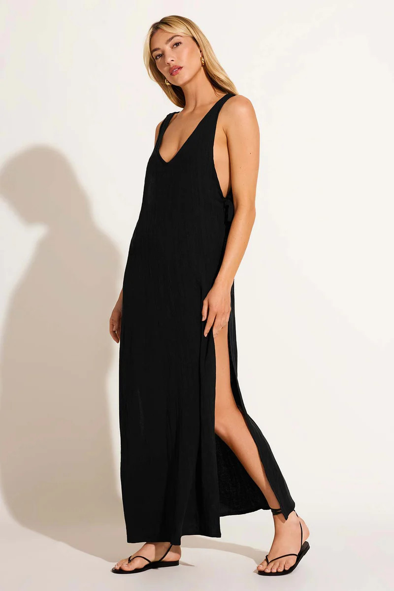 Riviera Dress - Black Crinkle Linen | Vitamin A