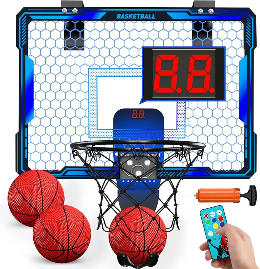 Remote Control Basketball Hoop Indoor with 7 LED Lighting, Mini Basketball Hoop with Electronic S... | Amazon (US)