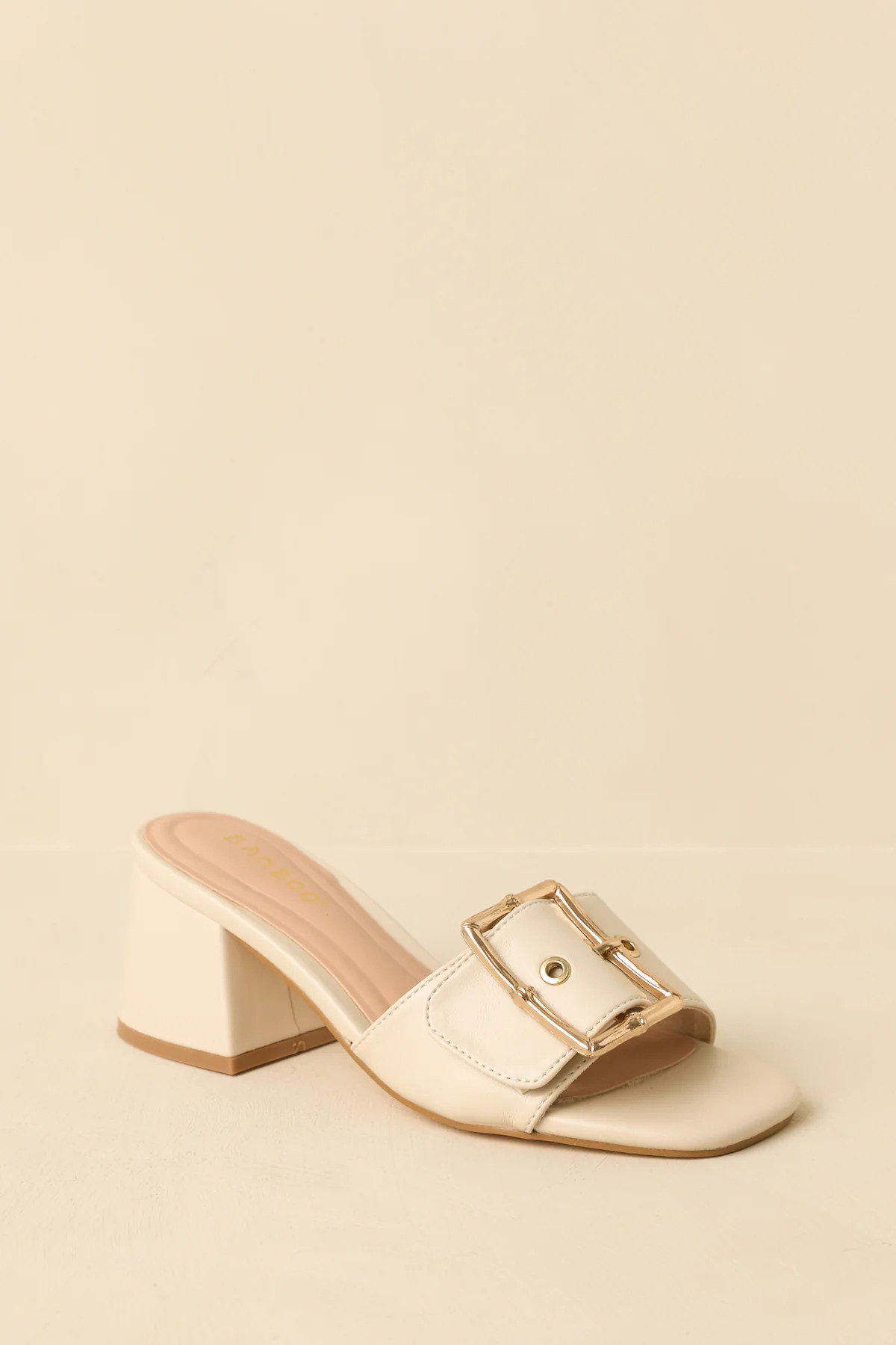 Oh So Nice Light Beige Buckle Strap Block Heels | Red Dress