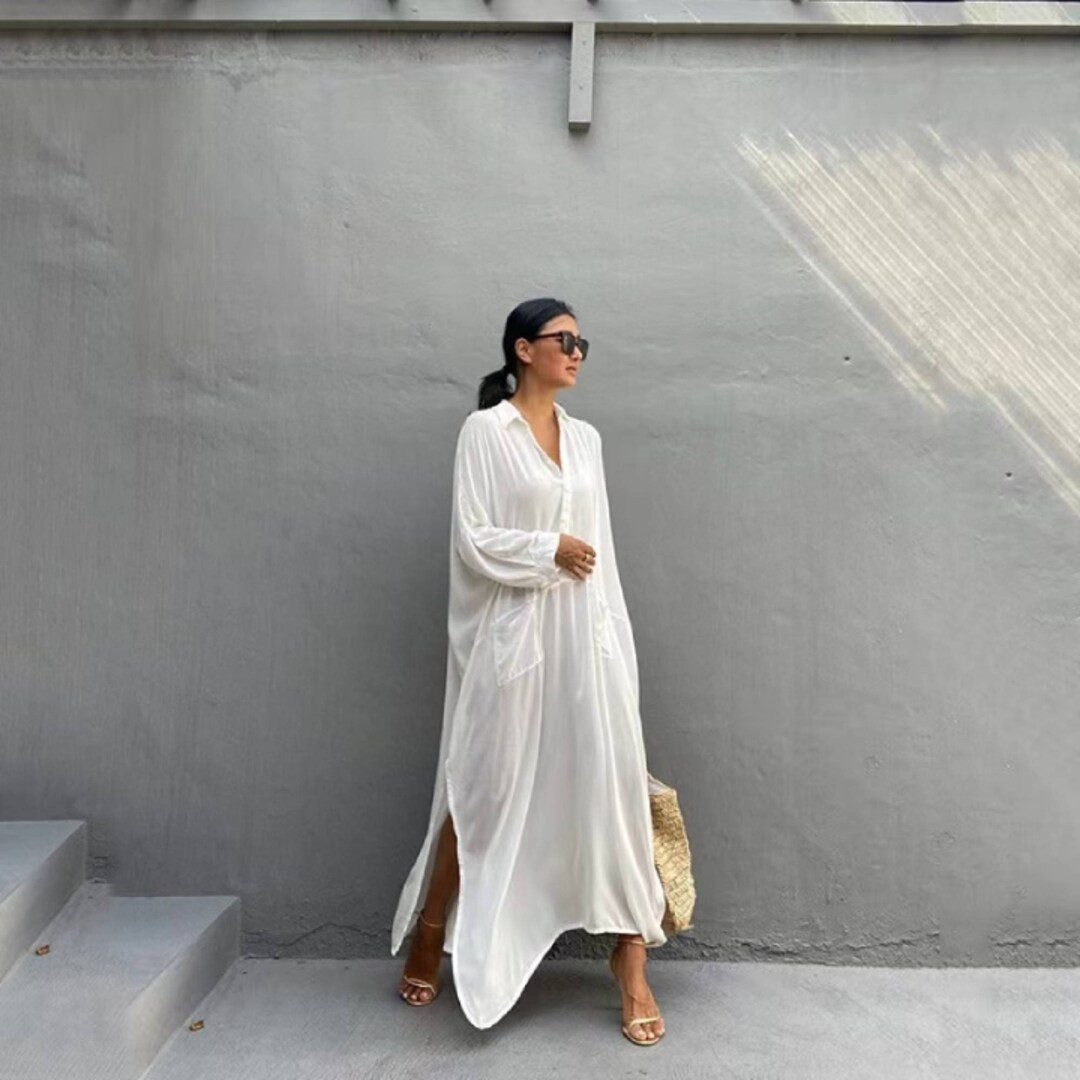 Women White Beach Coverup, Summer Maxi Swimsuit Dress,  One Size Cotton Shirt, Bikini Coverup, Ma... | Etsy (US)