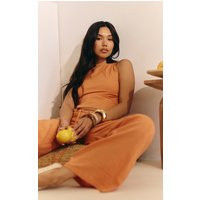 Burnt Orange Textured Drawstring Straight Leg Pants | PrettyLittleThing US