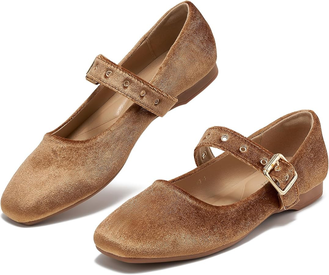 Mary Jane Shoes Women Ballet Flats with Strap Buckle Closed Toe MaryJanes Shoes Ballerina Flats f... | Amazon (US)