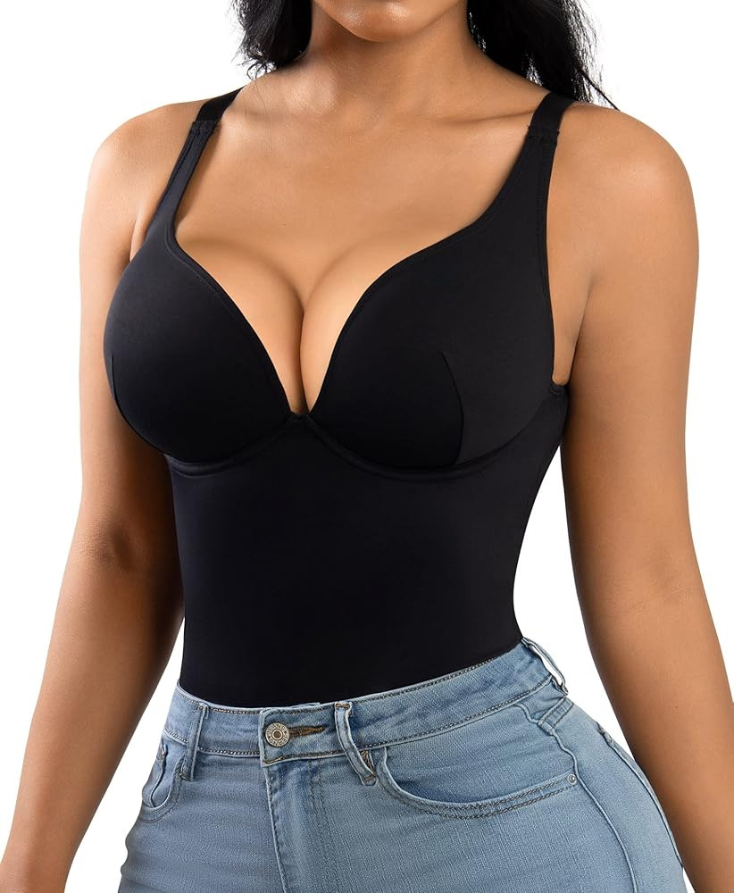 FeelinGirl Shapewear Bodysuits for Women Tummy Control Body Suits Deep V Neck Thong Body Shaper | Amazon (US)