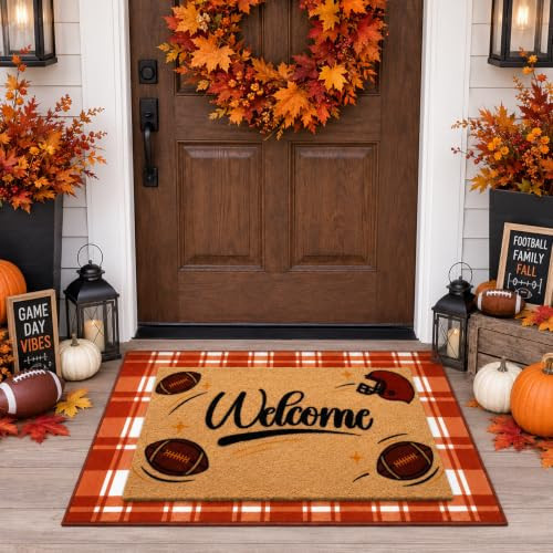 2 Pcs Fall Football Doormat-Fall Decor Orange White Door Mat Outdoor Set | Amazon (US)