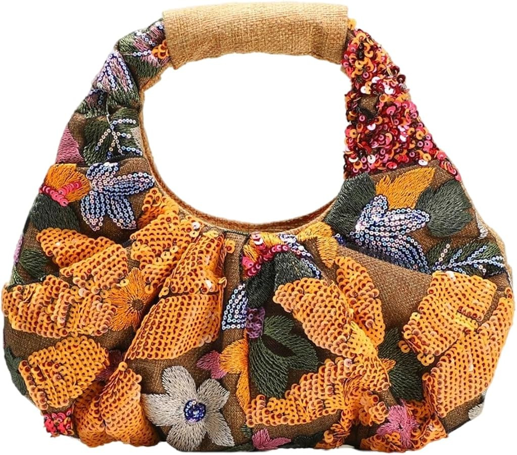 Verdusa Women's Sequin Floral Embroidery Evening Beaded Bags Magnet Top Handle Handbag Party Purs... | Amazon (US)