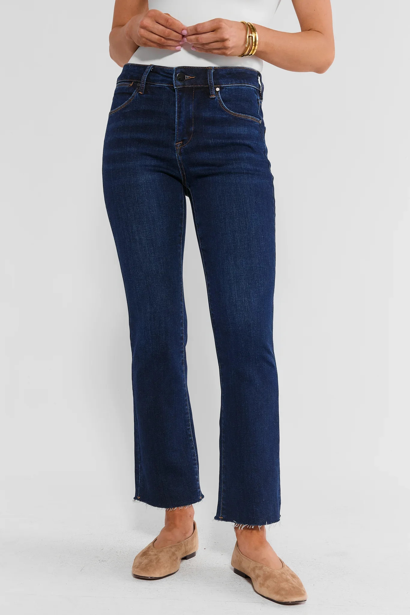 Becca Dark Wash Kick Flare Cropped Jeans | Avara