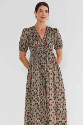 Brown Block Print Midi Dress | Avara