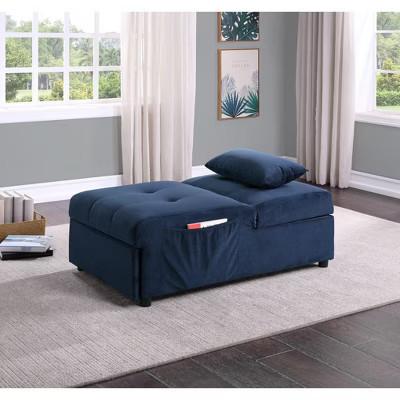 Okak Modern Convertible Lift-Top Tufted Button Ottoman Bench with Pull-Out Bed,Solid Wood Storage Bench for Bedroom,Entrance,Blue | Target