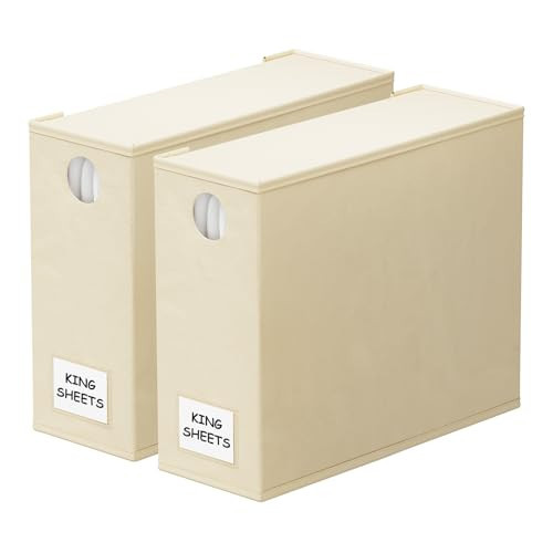 SpaceAid 2 Pack Bed Sheet Organizers and Storage, Foldable Sheet Organizer for Linen Closet, Sheets Set Folder Keeper with Window XL (Queen & King Size) Organizing Bedding Container, Beige | Amazon (US)