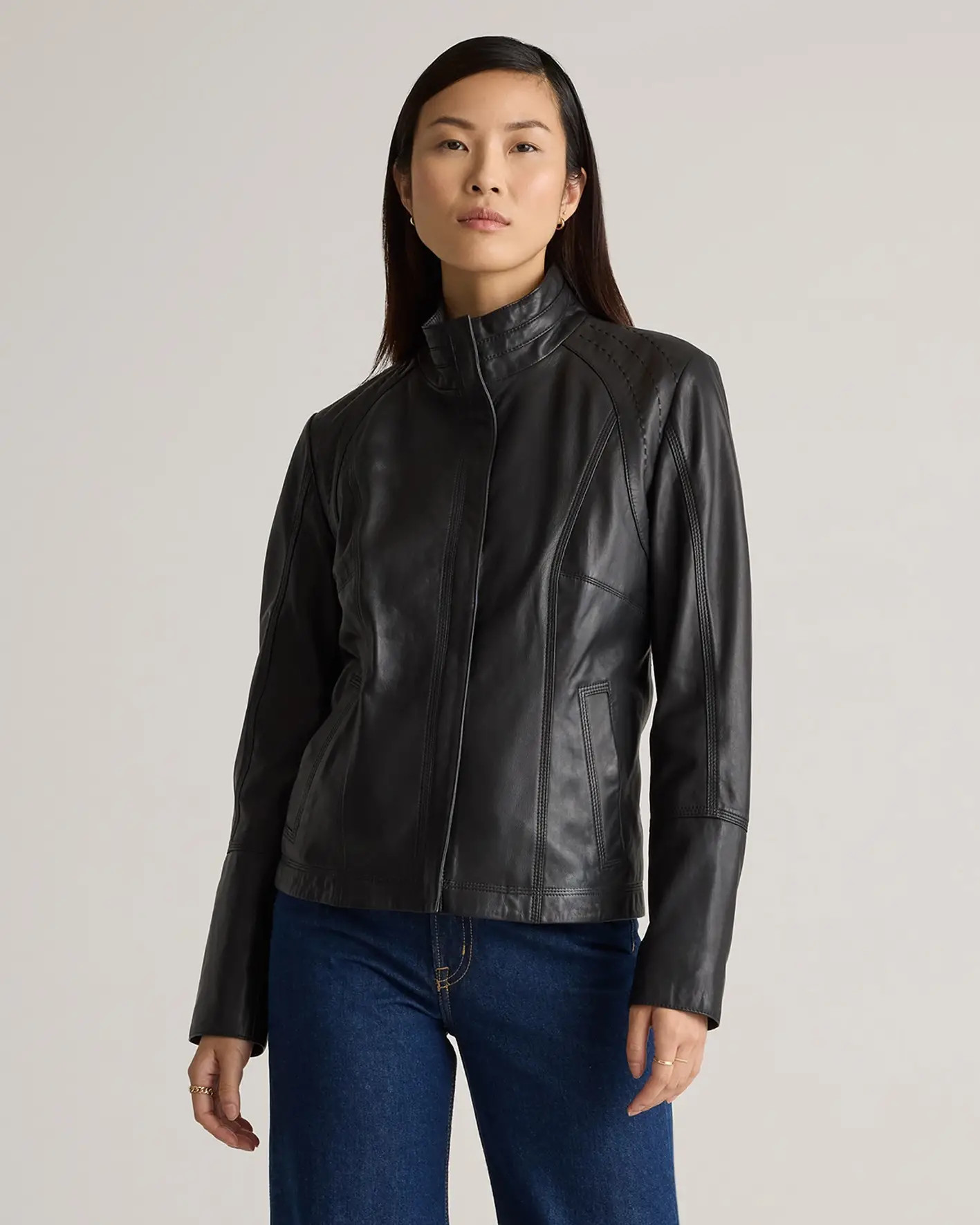 100% Leather Stand-Collar Jacket | Quince
