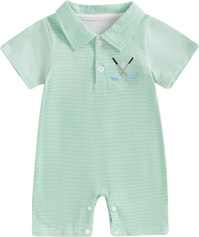 Gueuusu Newborn Baby Boy Golf Outfit Short Sleeve Golf Embroidery Collared Romper Button Lapel On... | Amazon (US)