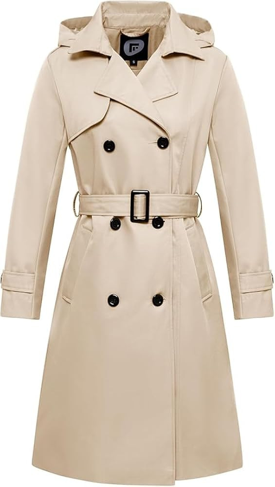 Women's Waterproof Long Trench Coat Double Breasted Windbreaker Classic Lapel Belted Coat With De... | Amazon (US)