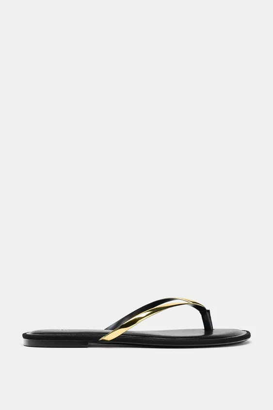 METALLIC DETAIL SLIDE SANDALS | Zara US