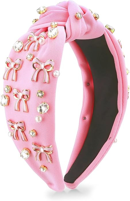 Pink Bow Knotted Headband for Women, Back to School Outfits Hair Accessories, Coquette Bow Crysta... | Amazon (US)