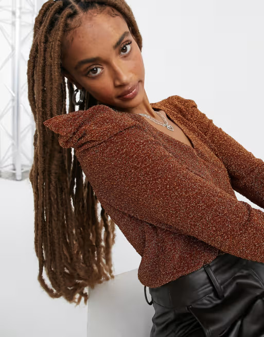 Moon River ruched sparkle top in rust | ASOS (Global)