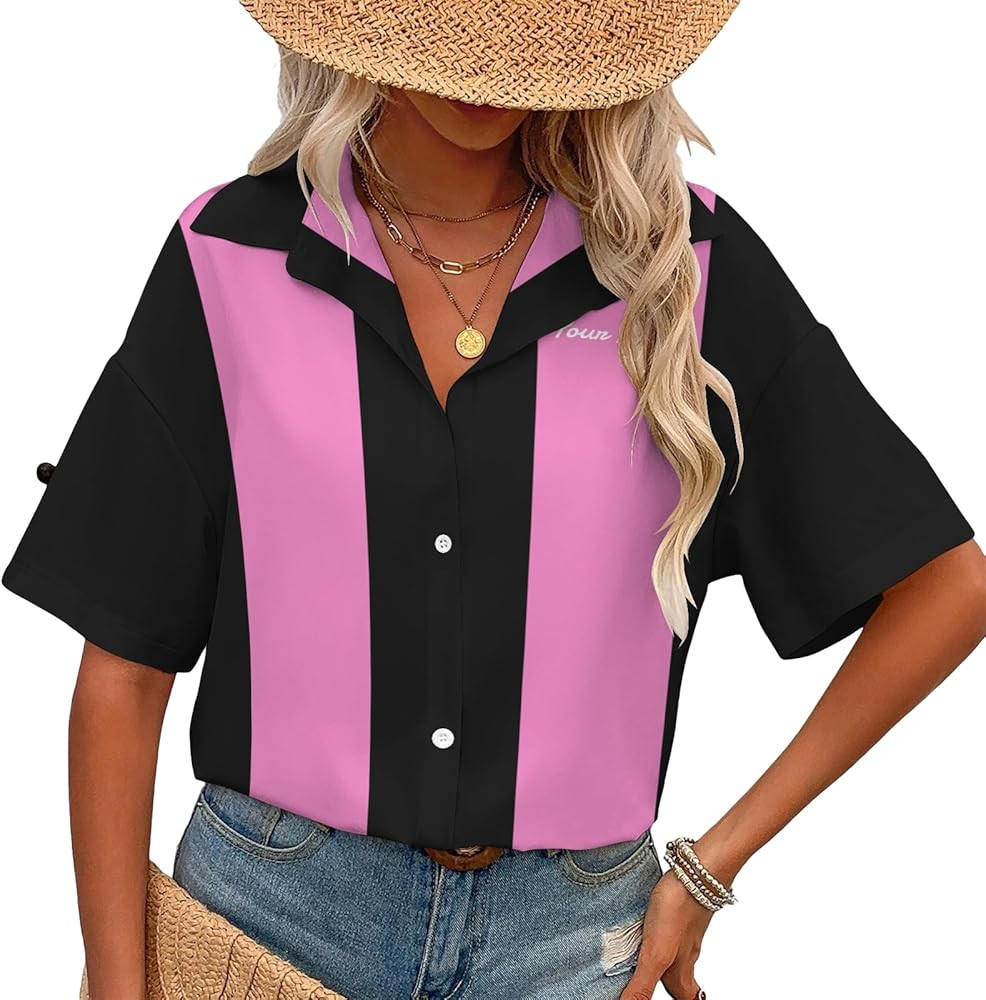 Custom Retro Bowling Shirts for Women, Vintage Short Sleeve Button Down Casual Shirts with Person... | Amazon (US)