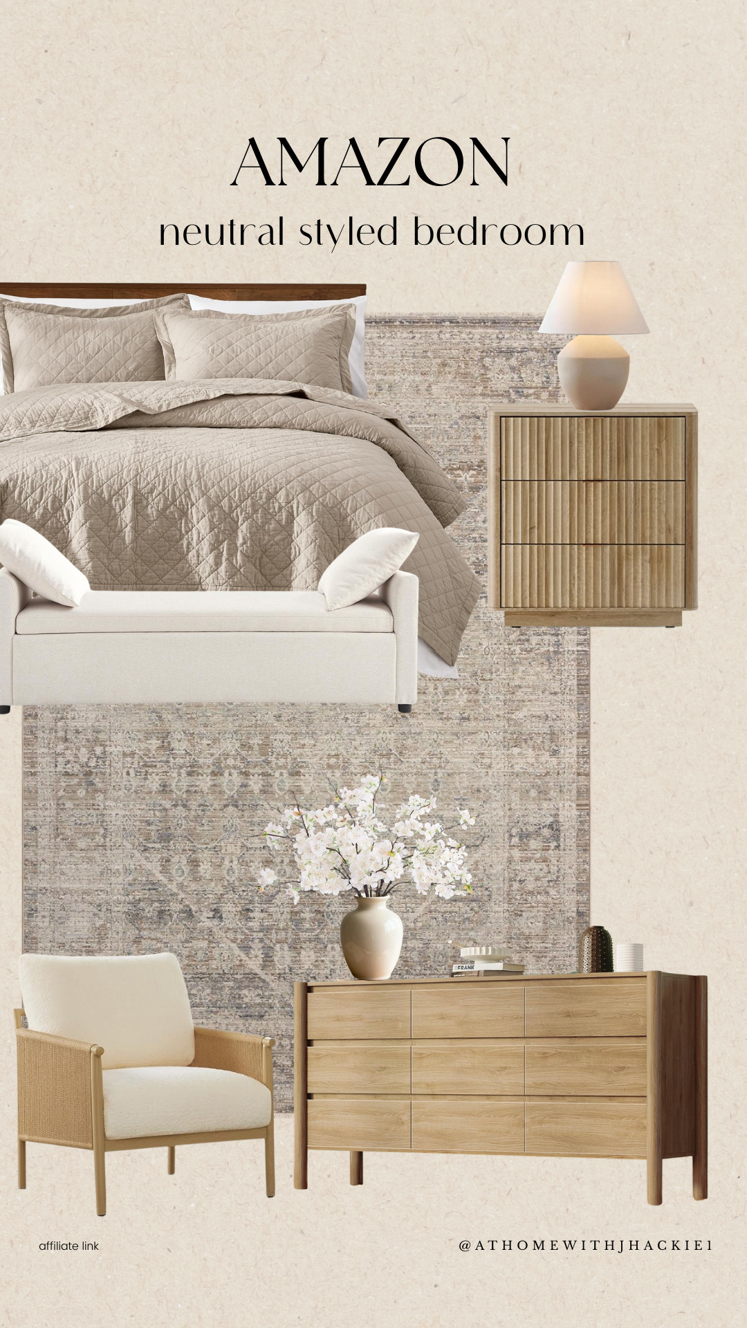 Amazon bedroom furniture, neutral bedroom decor, fluted nightstand amazon, quilted bedding set neutral, modern wood dresser, neutral area rug bedroom, boucle accent chair, minimalist bedroom styling, warm wood furniture amazon, organic modern bedroom ideas, affordable bedroom makeover, amazon home finds neutral, cozy layered bedding 

 

#LTKHome
