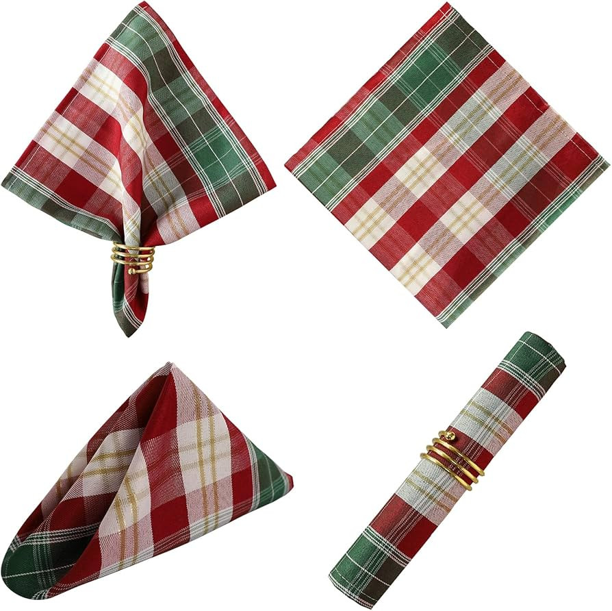 SASTYBALE Red and White Plaid Napkins, Square Xmas Metallic Fabric Napkins Set of 4, Wrinkle Resi... | Amazon (US)