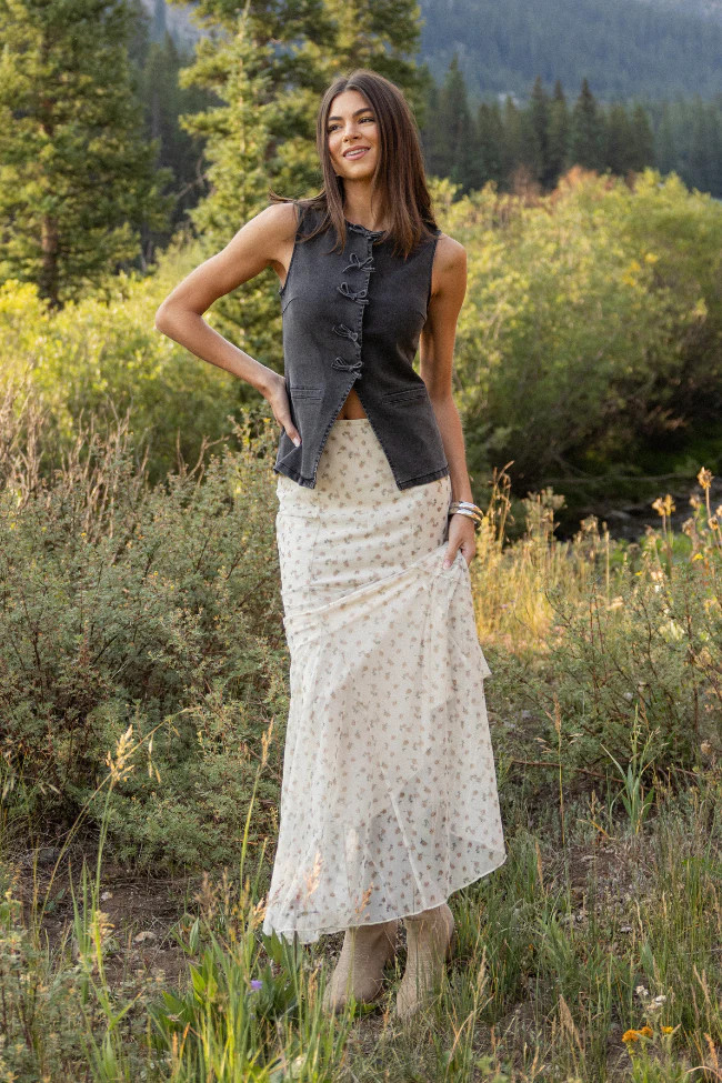 Anna Marie Neutral Floral Knit Maxi Skirt | Pink Lily