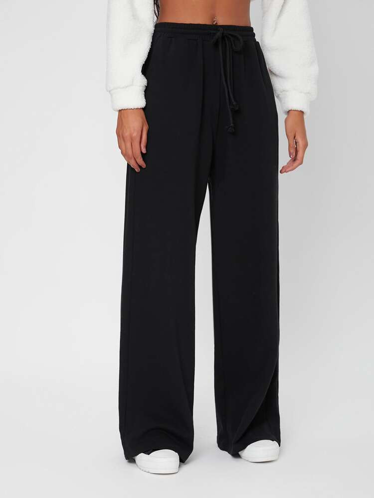 SHEIN Tall Solid Drawstring Waist Wide Leg Sweatpants | SHEIN