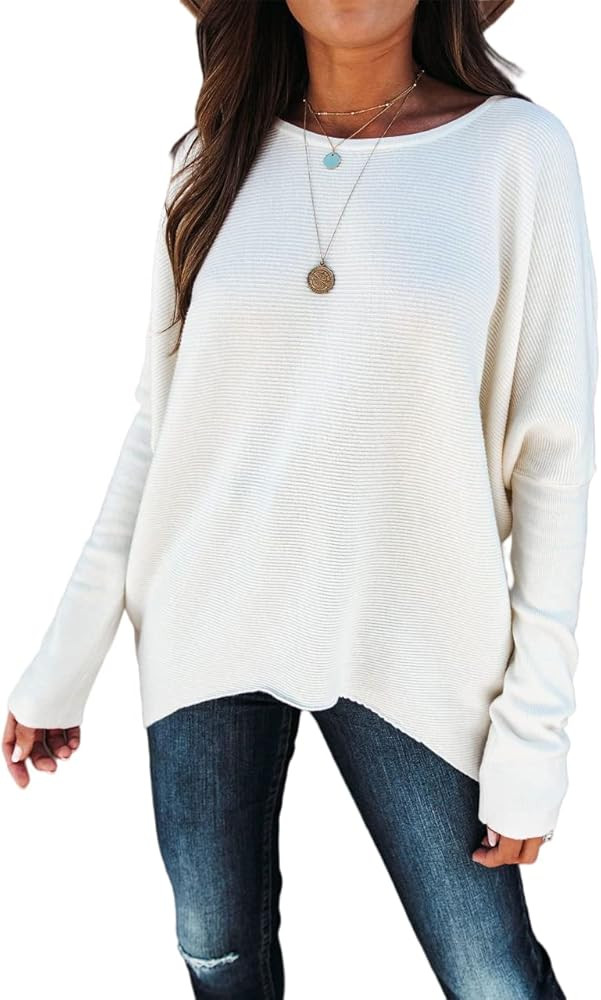 Metyou Women's Off Shoulders Sweaters Batwing Sleeves Dolman Knitted Loose Pullover Tops | Amazon (US)
