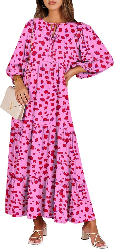 ANRABESS Womens Boho Maxi Dresses 2024 Summer V Neck Puff Sleeve Floral Flowy Swing Casual Long D... | Amazon (US)