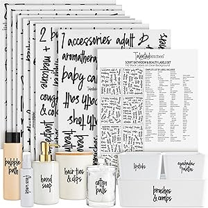 Talented Kitchen 192 Pack Preprinted Bathroom Labels for Containers, Black on Clear Stickers for ... | Amazon (US)