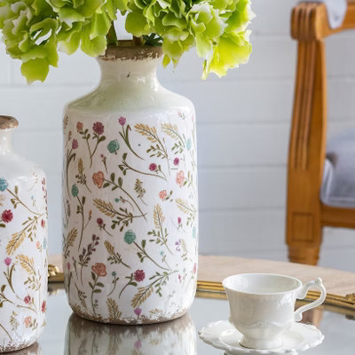 ChicFurnit Decorative Vases Elegant Flower Vase Florero Ceramic Vase Tabletop Vase Modern Vase for Living Room Decor, White, 5.3"*5.3"*10.6" | Target