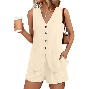 AUTOMET Summer Sets for Women Two Piece Vacation Outfits Short Set Button Down Business Casual Dr... | Amazon (US)