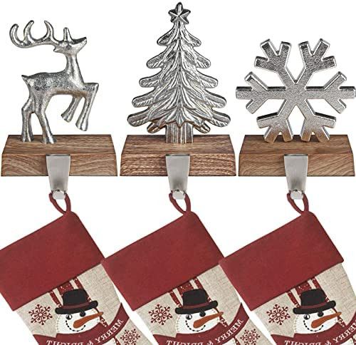 2022 New Christmas Stocking Holders for Mantle Set of 3 Tree and Snowflakes and Deer with Non-Ski... | Amazon (US)