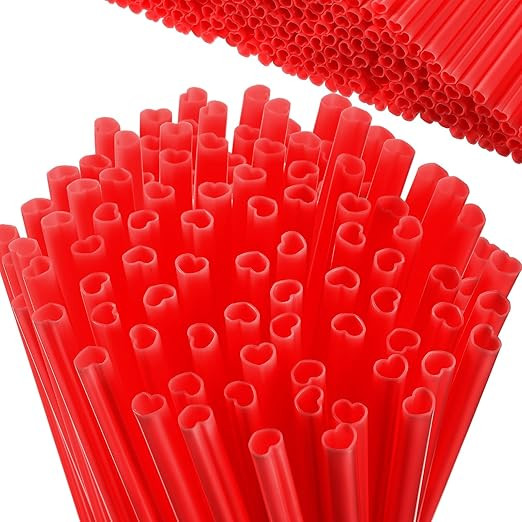 500 Pcs Straws Valentine Heart Shaped Straws Cute Straws Anti Wrinkle Straw Disposable Drinking S... | Amazon (US)